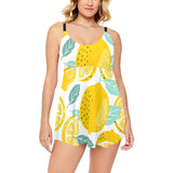 lemon design pattern Chest Sexy Pleated Two Piece Swim Dress