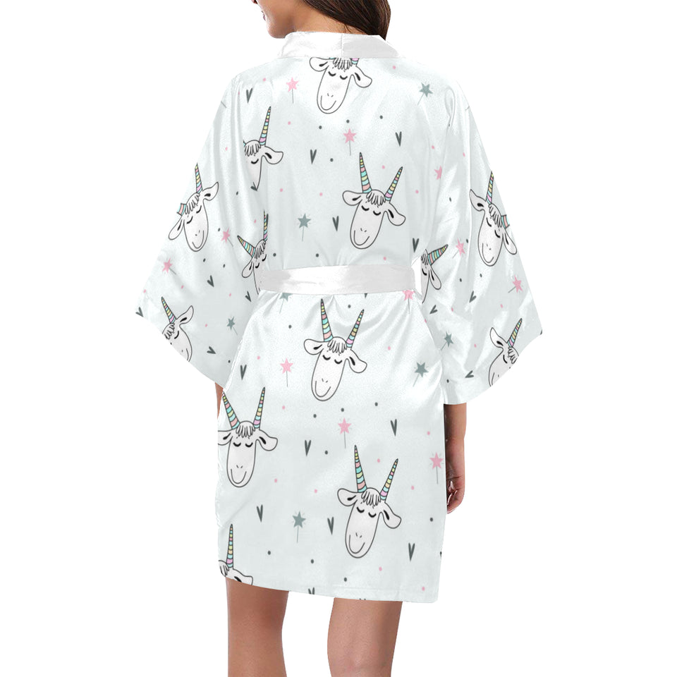 Cute goat design pattern Women's Short Kimono Robe