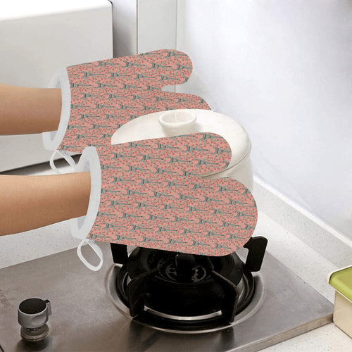 Eiffel Tower Flower Pattern Design 03 Heat Resistant Oven Mitts