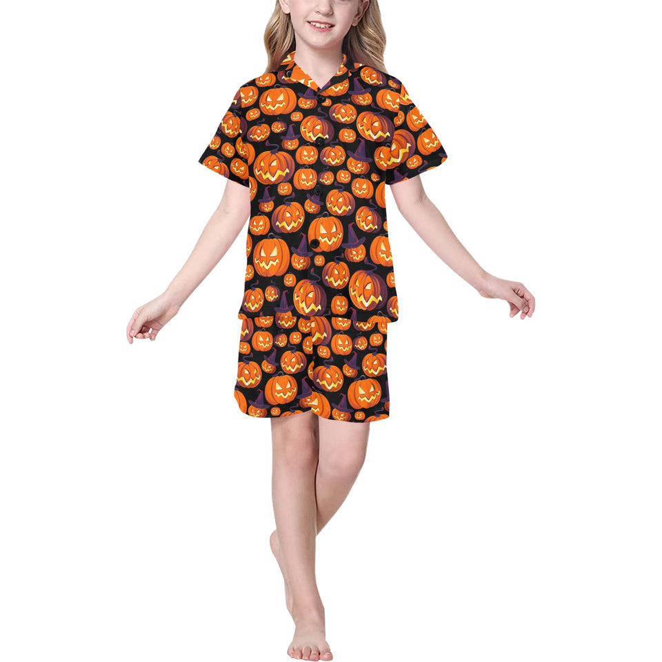 Halloween Pumpkin pattern Kids' Boys' Girls' V-Neck Short Pajama Set