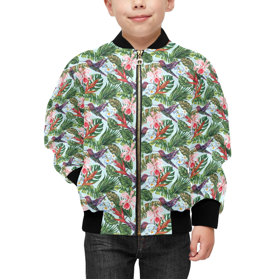 Hummingbird Pattern Print Design 05 Kids' Boys' Girls' Bomber Jacket