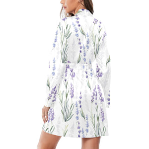 Hand painting Watercolor Lavender Women's Long Sleeve Belted Night Robe