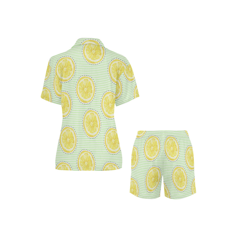 slice of lemon pattern Women's V-Neck Short Pajama Set