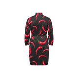 Chili peppers pattern black background Men's Long Sleeve Belted Night Robe