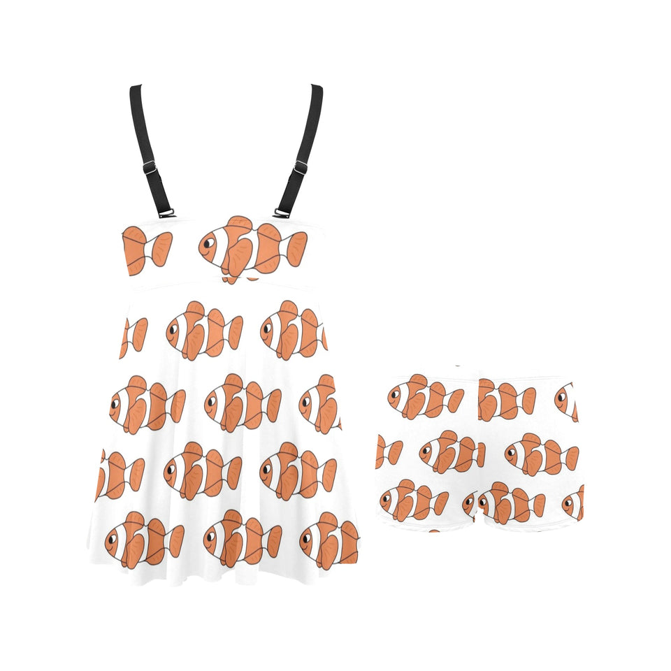 Clown Fish Pattern Print Design 05 Chest Sexy Pleated Two Piece Swim Dress