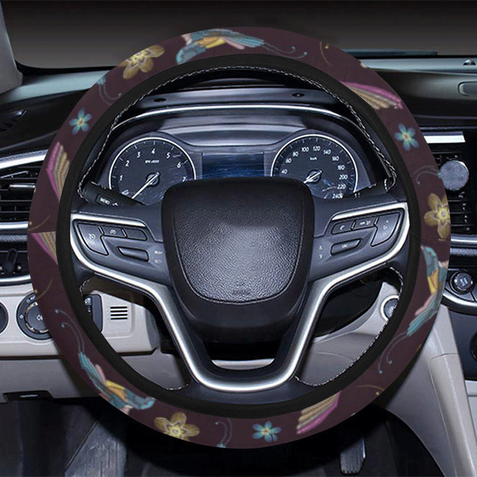 Hummingbird Pattern Print Design 04 Car Steering Wheel Cover