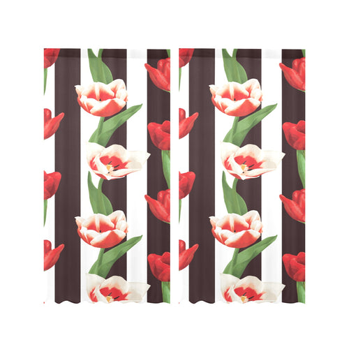 red and white tulips pattern Gauze Curtain