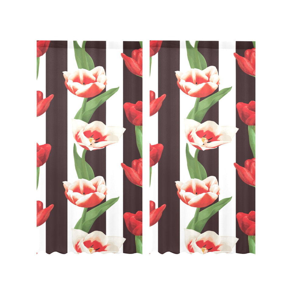 red and white tulips pattern Gauze Curtain