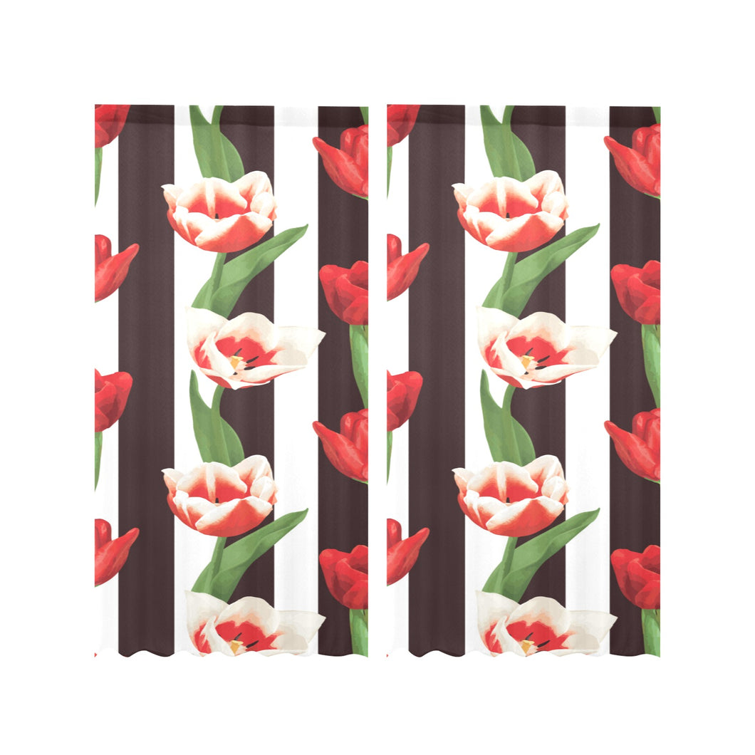 red and white tulips pattern Gauze Curtain