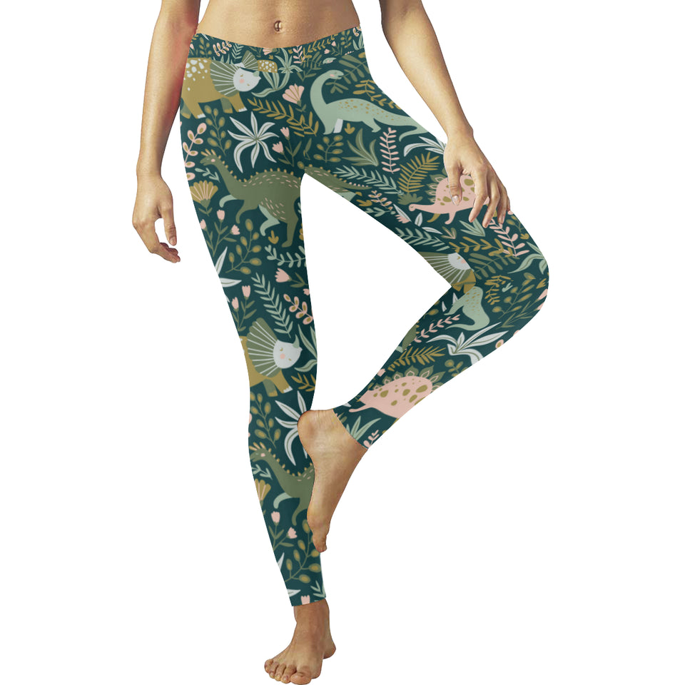 dinosaurs tropical leaves flower pattern Women's Legging Fulfilled In US