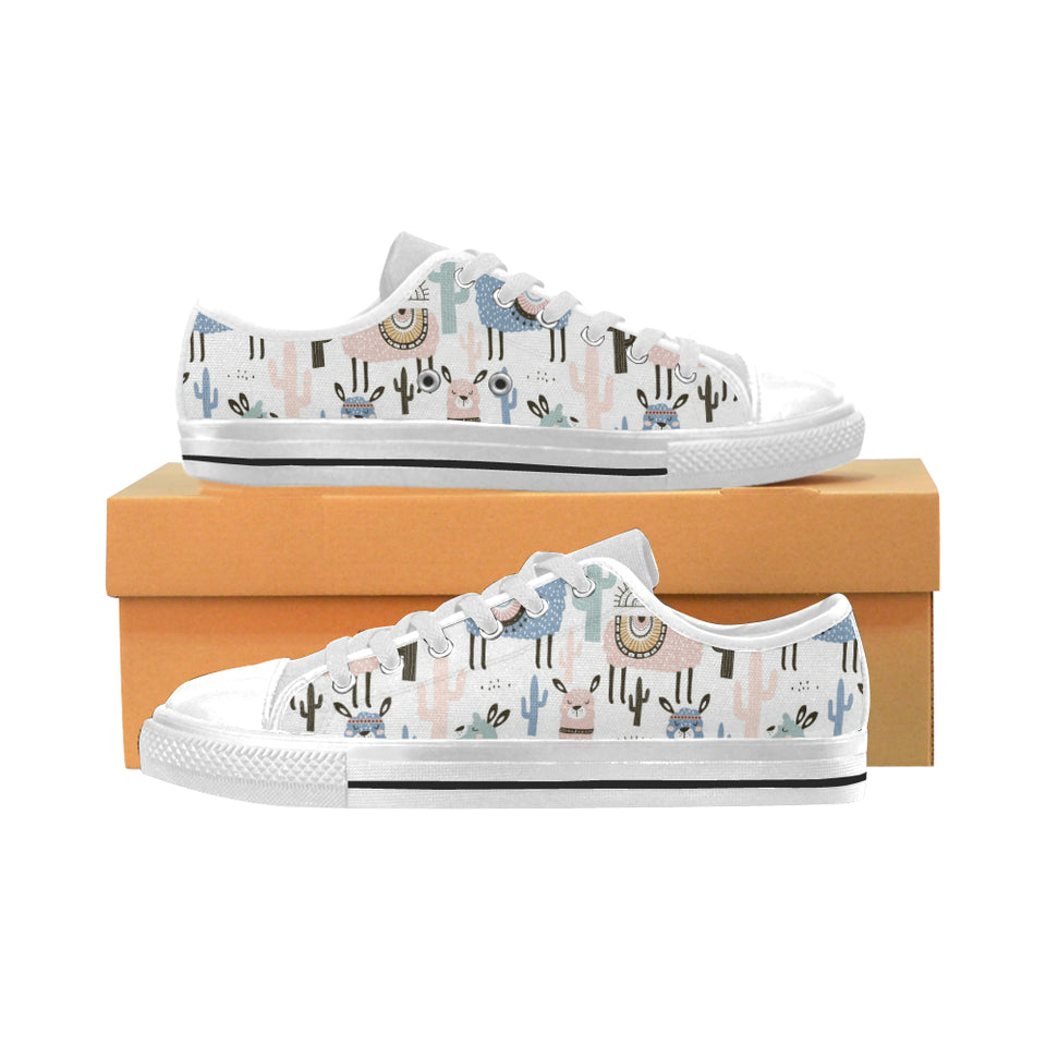 lama Alpaca cactus hand drawn pattern Men's Low Top Canvas Shoes White