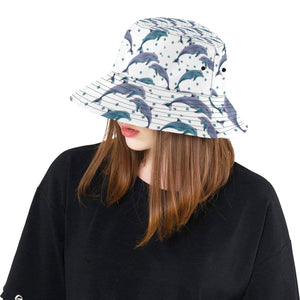 Dolphins pattern dotted background Unisex Bucket Hat