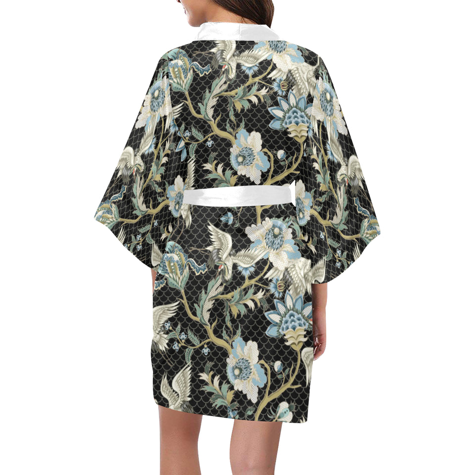 Japanese crane ornament elements Women's Short Kimono Robe
