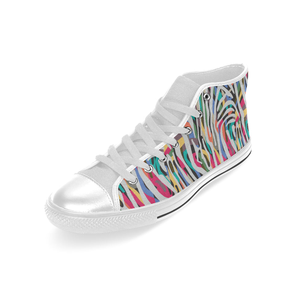 Colorful zebra skin pattern Men's High Top Canvas Shoes White