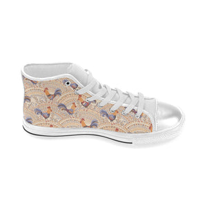 Cute rooster chicken cock floral ornament backgrou Women's High Top Canvas Shoes White