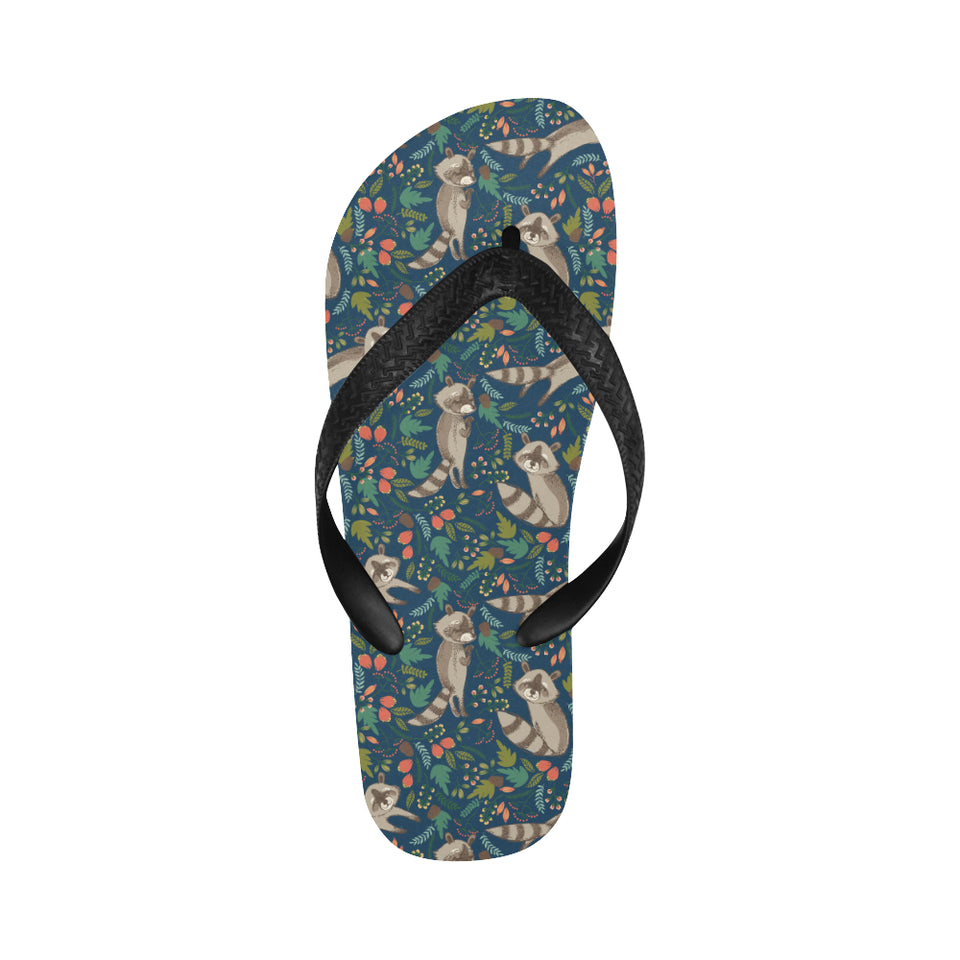 Raccoon tropical leaves pattern Unisex Flip Flops