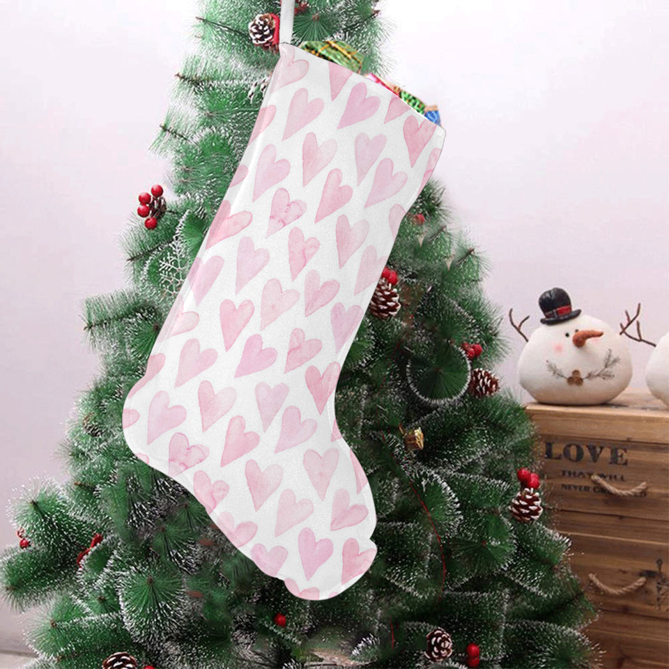 Watercolor pink heart pattern Christmas Stocking