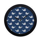 Cute white baby sea lion seal pattern Elegant Black Wall Clock