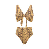 Egypt Hieroglyphics Pattern Print Design 02 Chest Bowknot High Waisted Bikini Swimsuit