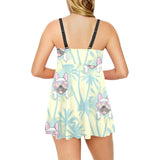 French bulldog hawaii blackground Chest Sexy Pleated Two Piece Swim Dress