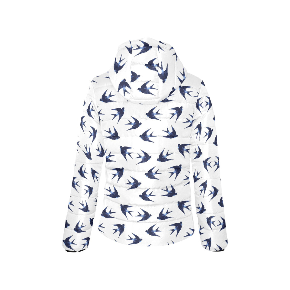 Swallow Pattern Print Design 03 Women's Padded Hooded Jacket