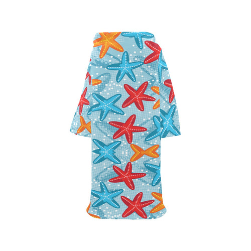Blue red orange starfish pattern Blanket Robe with Sleeves