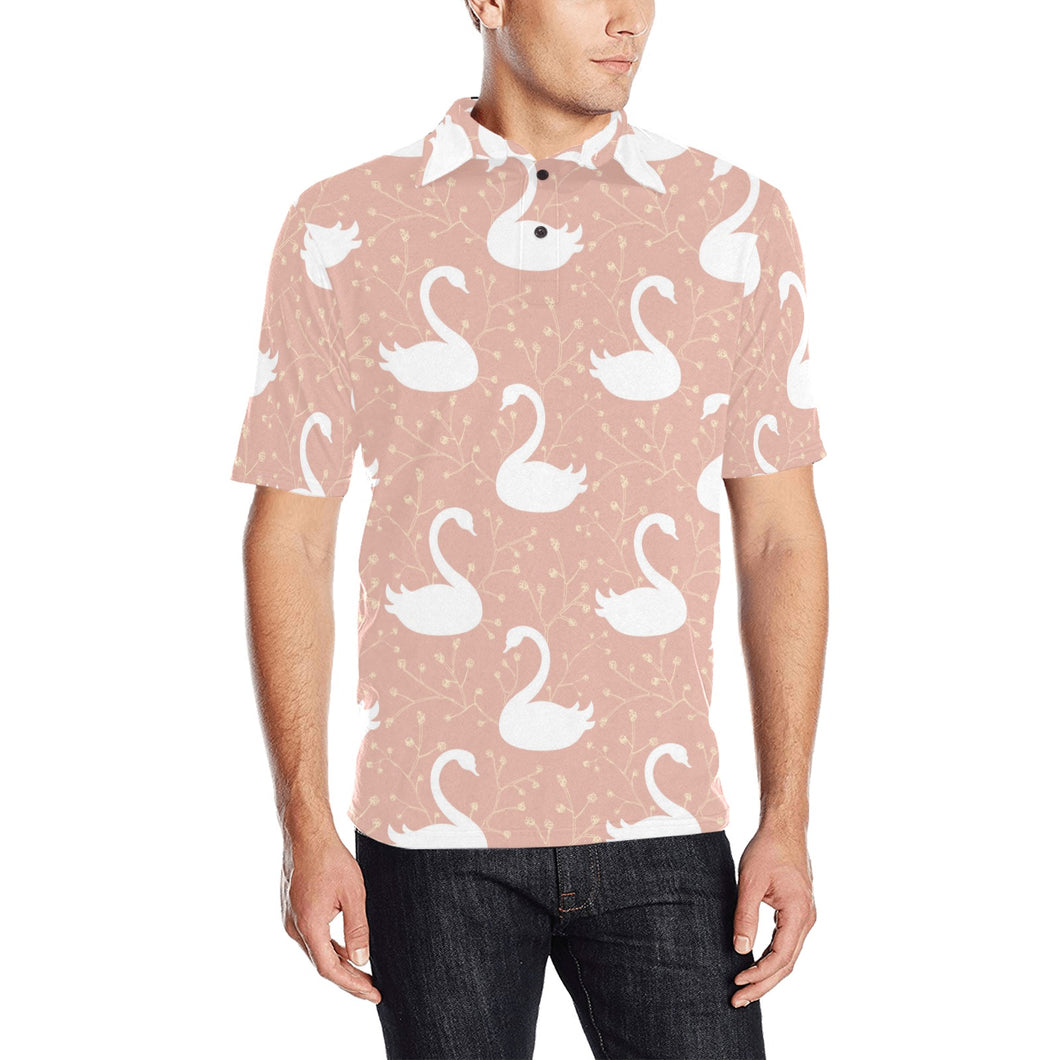 Swan flower light pink background Men's All Over Print Polo Shirt
