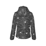 Spider web design pattern Black background white c Women's Padded Hooded Jacket