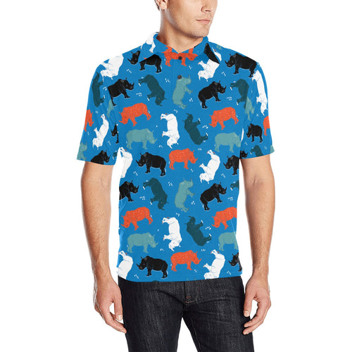 Colorful rhino pattern Men's All Over Print Polo Shirt