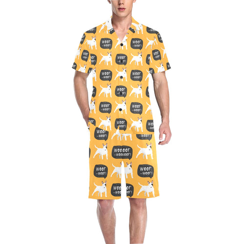 Bull Terrier Pattern Print Design 03 Men's V-Neck Short Pajama Set
