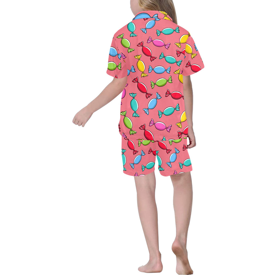 Colorful wrapped candy pattern Kids' Boys' Girls' V-Neck Short Pajama Set
