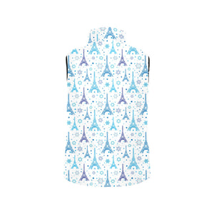 Blue Eiffel Tower Theme Pattern Print Design 01 Men's Padded Vest
