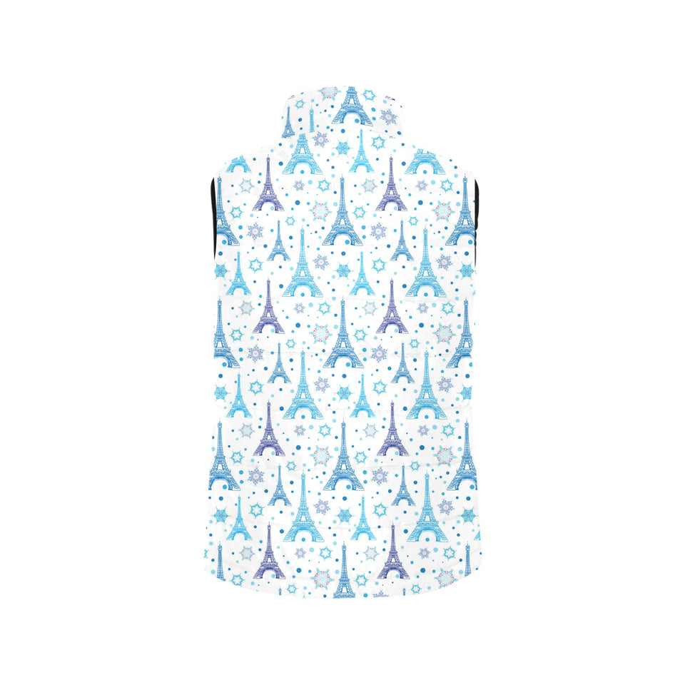 Blue Eiffel Tower Theme Pattern Print Design 01 Men's Padded Vest