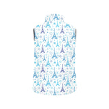 Blue Eiffel Tower Theme Pattern Print Design 01 Men's Padded Vest