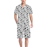 Crow dark floral pattern Men's V-Neck Short Pajama Set
