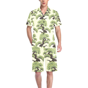 Bonsai pattern Men's V-Neck Short Pajama Set