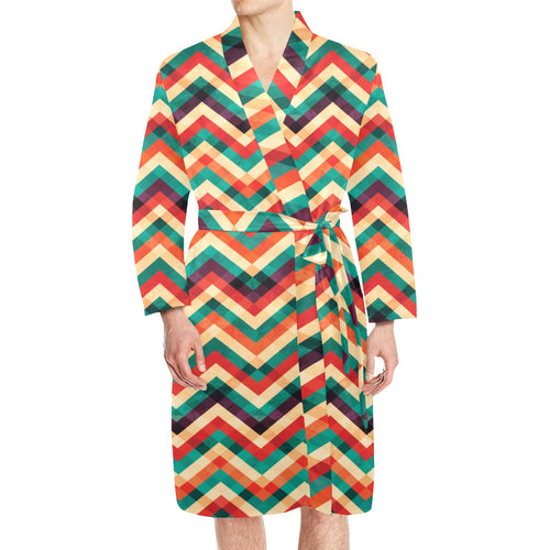 zigzag chevron colorful pattern Men's Long Sleeve Belted Night Robe