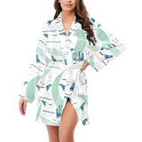 Crocodile diver pattern Women's Long Sleeve Belted Night Robe