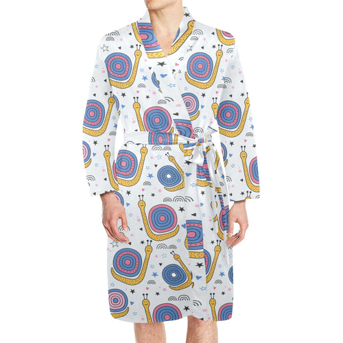 Snail Pattern Print Design 05 Men's Long Sleeve Belted Night Robe
