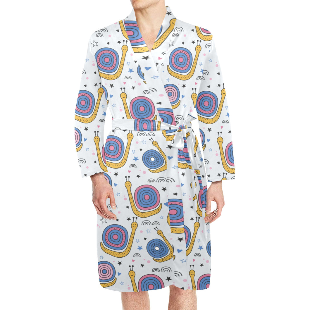 Snail Pattern Print Design 05 Men's Long Sleeve Belted Night Robe