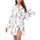 Watercolor cute rabbit pattern Women's Long Sleeve Belted Night Robe