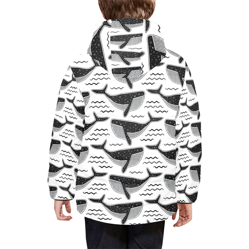Black whale pattern Kids' Boys' Girls' Padded Hooded Jacket