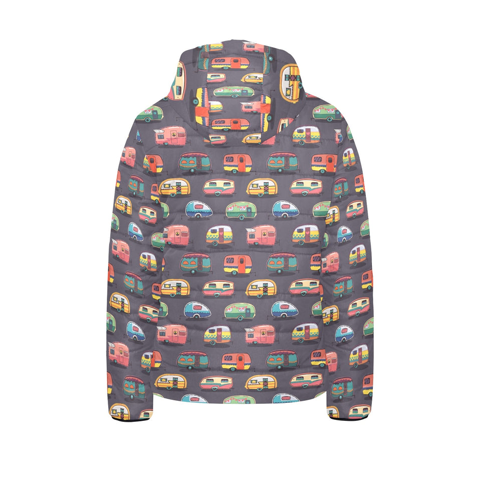 Camper Van Pattern Print Design 02 Kids' Boys' Girls' Padded Hooded Jacket