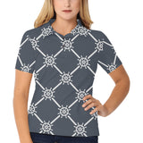 nautical steering wheel rope pattern Women's All Over Print Polo Shirt