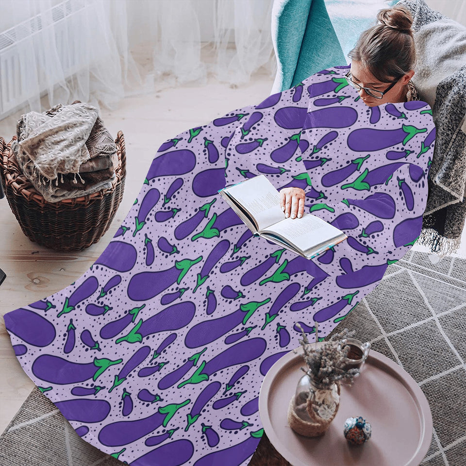 Eggplant Pattern Print Design 03 Blanket Robe with Sleeves