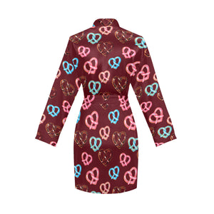 Pretzels Pattern Print Design 05 Women's Long Sleeve Belted Night Robe
