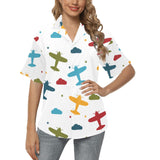 Airplane star cloud colorful Women's All Over Print Hawaiian Shirt