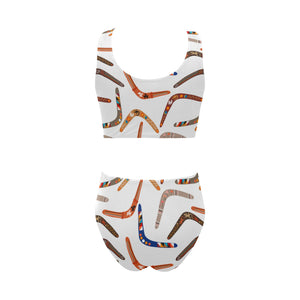 Boomerang Australian aboriginal ornament pattern Chest Bowknot High Waisted Bikini Swimsuit