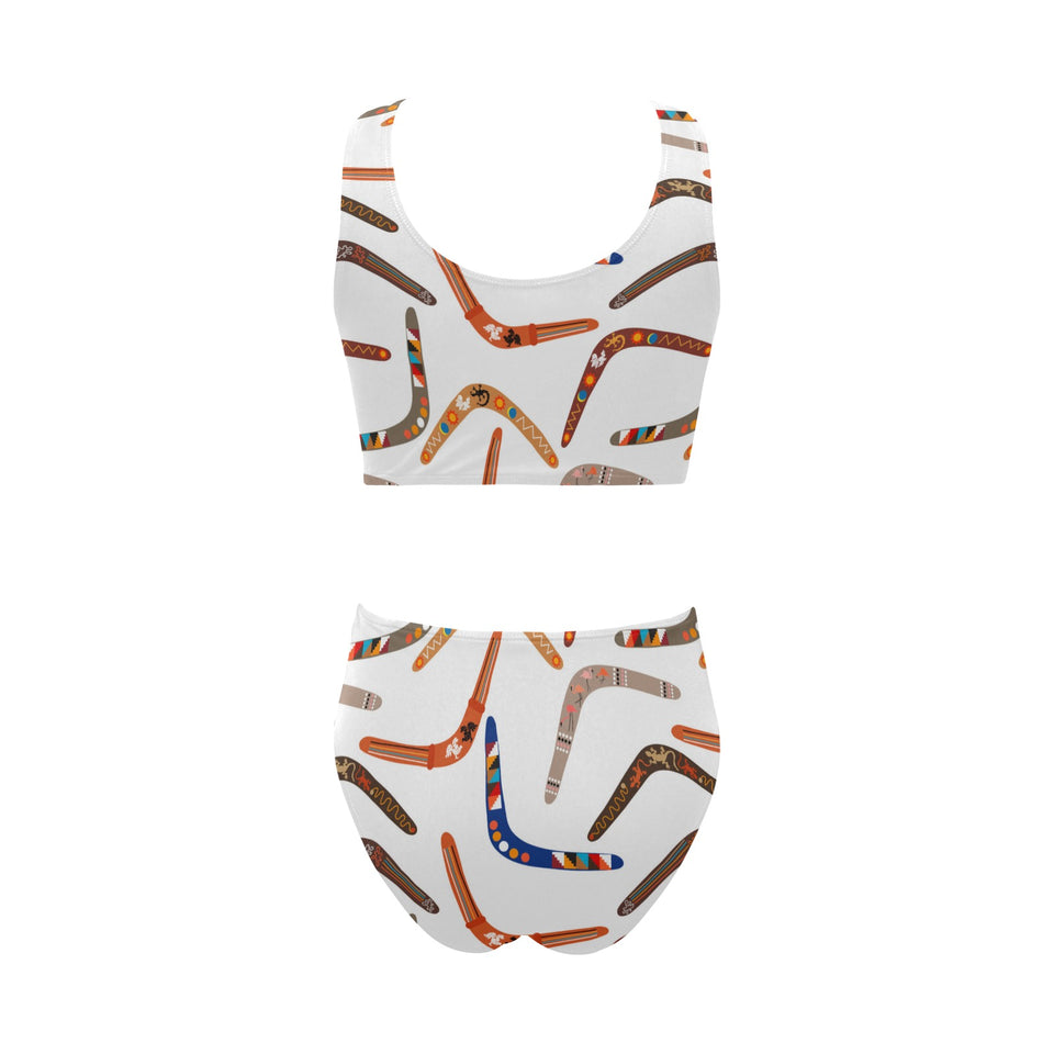 Boomerang Australian aboriginal ornament pattern Chest Bowknot High Waisted Bikini Swimsuit