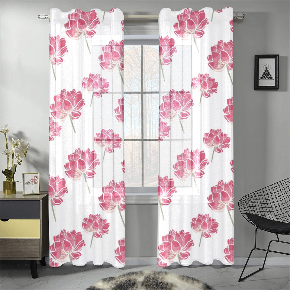 Pink lotus waterlily pattern Gauze Curtain